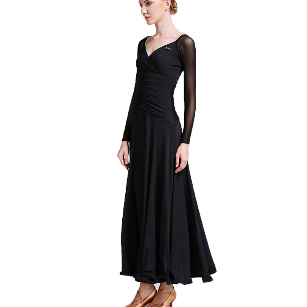 Abiti da Ballo Standard da Donna con Scollo A V Valzer Moderno Abito da Ballo per Spettacoli Tango Flamenco Costume da Ballo di Addestramento Gonna Lunga da Allenamento A Pieghe