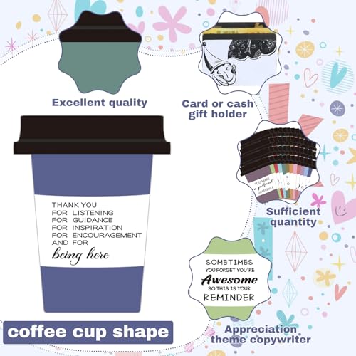 Dinifee 48 Set Teacher Appreciation Gift Card Holder Employee Appreciation Cards Holder Graduation Coffee Cup Card Thank You Gift Card Holder End of Year Valentine\'s Day Gifts for Coworker Teachers - Thumbnail 3