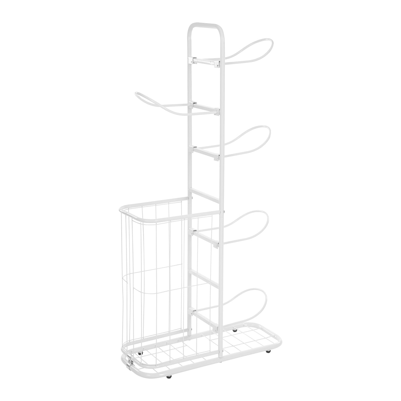 Treeisland Estantería de almacenamiento para pelotas de baloncesto, con 5 soportes de bolas y cestas, para fútbol, baloncesto, voleibol, color blanco