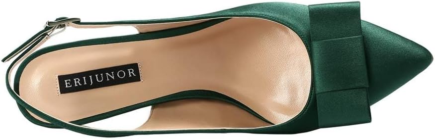 ERIJUNOR Pointy Toe Pumps Mid Heels Wedding Evening Party Prom Slingback Satin Shoes - Image 5