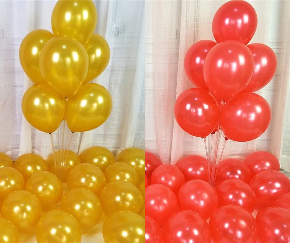Flyloons Golden Red Balloons Pack of 200 for birthday decoration items also suitable for Anniversary, Wedding, Celebration, Party