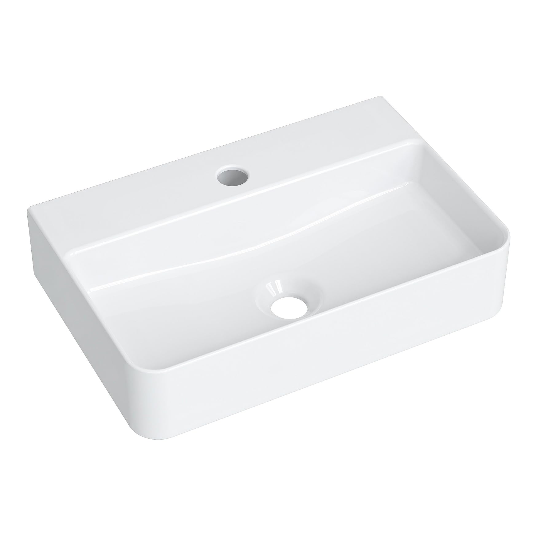 Lavatorio pequeño de cerámica blanca 460/310 mm para suspender montaje en pared con orificio para grifo sin rebosadero
