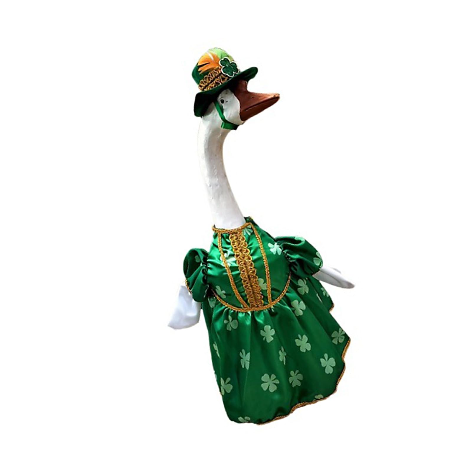 Jazuaiao Porch Geese Dress Costume with Hat Leaves Patterned Polyester Porch Geese Statue Clothing for Patrick's Day Decoration Patrick's Day Waterfowl Deck