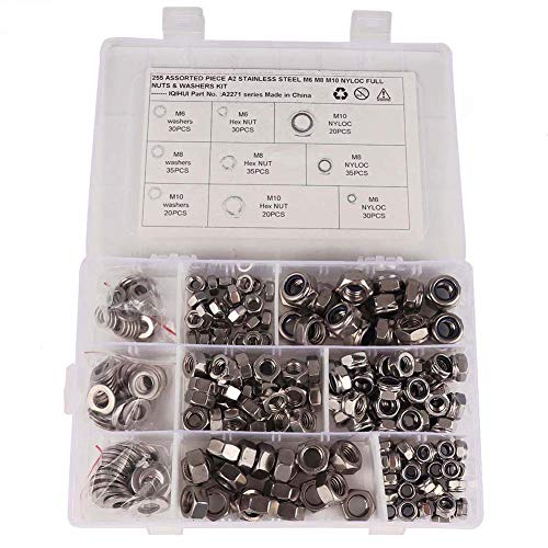 BEESCLOVER 460pcs Assorted Piece Stainless Steel Nylon M6 M8 M10 Locking Full Nuts Washers Kit AUTO Accessory