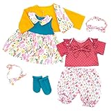 ECORELF Reborn Doll Clothes for 20-22 Inch Dolls, 2 Set 20 Inch Baby Doll Clothes Accessories 7 Pcs Include Dress Coat Outfits, Headbands, Socks, Top and Pants
