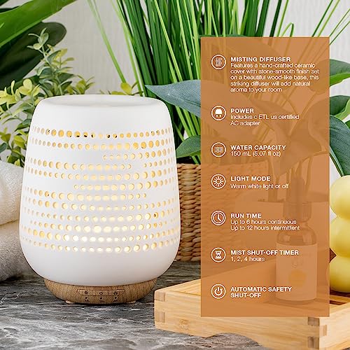 Sparoom Lunaria Hand-Crafted Ceramic Essential Oil Ultrasonic Aromatherapy Diffuser - 150 Ml Water Tank - Automatic Shut Off #TOP2