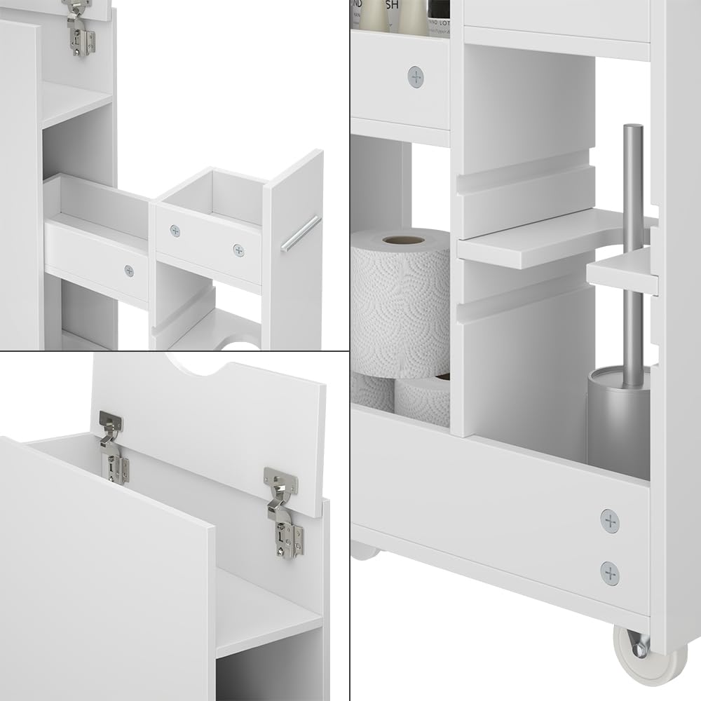 Vicco Armoire de Toilette Niva, Blanc, 18x71.3cm | avec compartiment extensible, pour un rangement peu encombrant au-dessus des toilettes