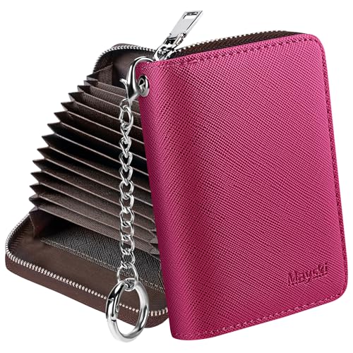 Image of Mayski Credit Card Holder, Zipper Credit Card Wallet for Women, Small Accordion Card Cases Holder, KeyChain Wallet, Business Card Holder, Burgundy