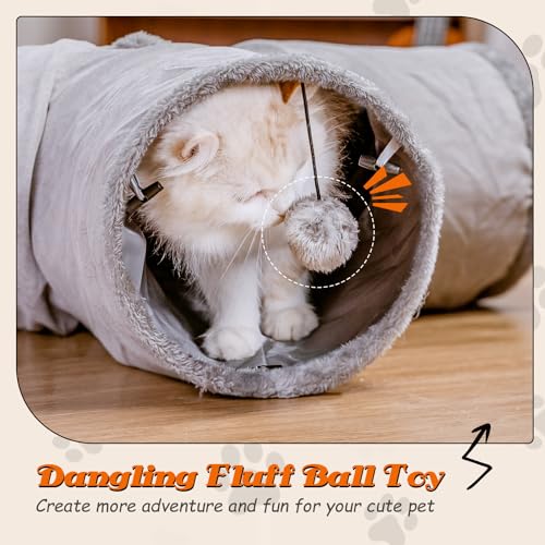 Nobleza Katzentunnel, 3-Wege Faltbar Katzentunnel mit 1 Loch und Katzenspielzeug Ball, T-förmiger Katzenspieltunnel für Katzen, Kaninchen und Meerschweinchen, Grau