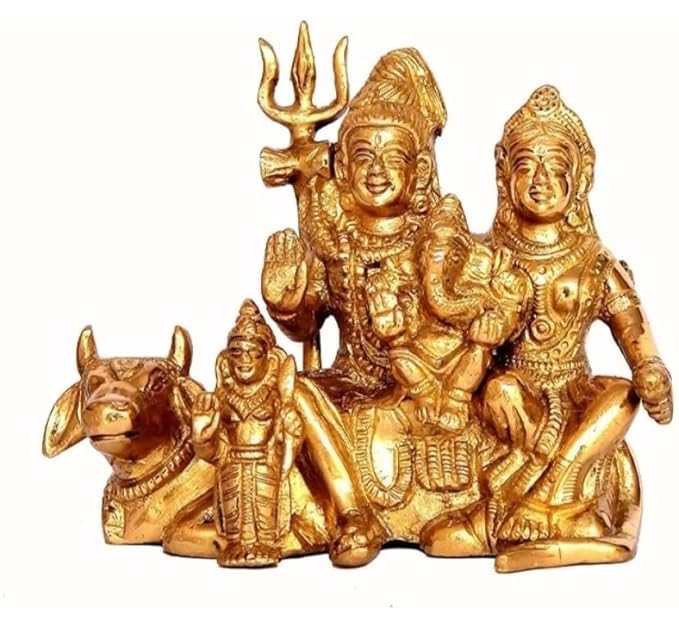 Statue de Shiv Family en laiton massif de 11,7 cm façonnée à la main
