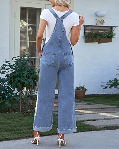 Vetinee Womens Overalls Baggy Jumpsuit Casual Jeans Overalls Women Oversized Overalls For Women Wide Leg Denim Jumpsuit Soft Sky Blue Size Small Size 4 Size 6 thumb #1