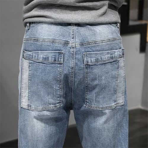 Men Oversized Joggers Pants Stretch Light Blue Side Rivets Loose Fit Tapered Patchwork Harem Jeans3