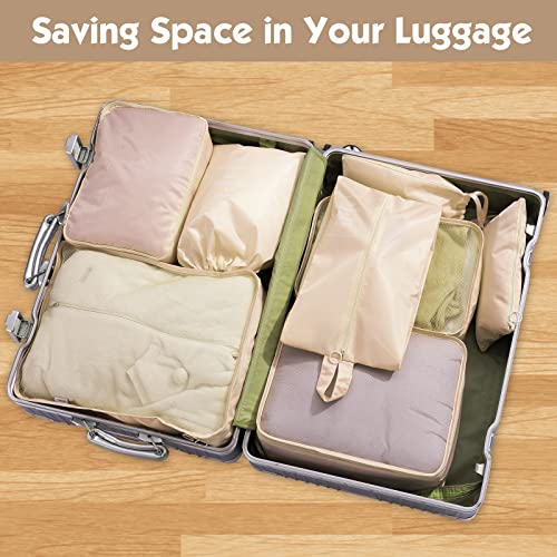 Meowoo Reisorganisator Verpakkingstassen Bagagetassen, 8 stuks Reisverpakkingsblokjes Kubussen voor Koffers, Reizen, Bagage, Organizer (Beige) - Image 4