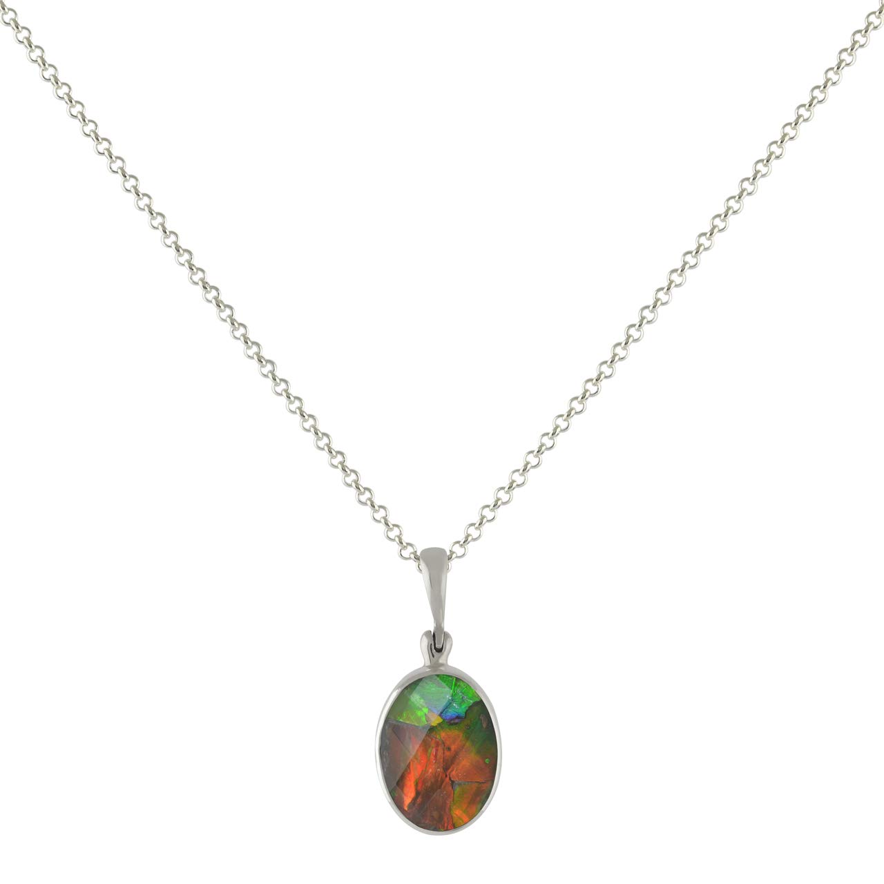 Starborn kanadischer Ammolit mit facettiertem brasilianischen Bergkristall Anhänger in 925 Sterling Silber Fassung