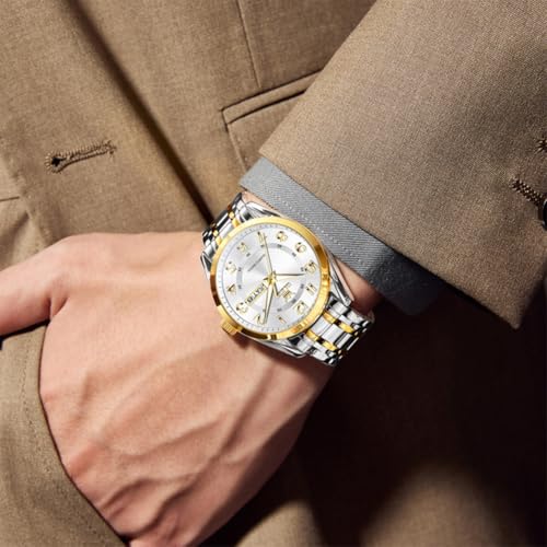 Image of OLEVS Mens Watches Business Large Numer Easy to Read Quartz Watch Stainless Steel Waterproof Luminous Date Casual Male Watch