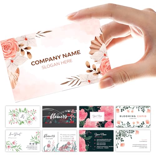 100PCS Personalised Business Cards - Custom Business Cards with Logo Picture Customizable Waterproof for Small 300gsm Matte Paper Front & Back Sides Printed 3.5" X 2" (Flower)