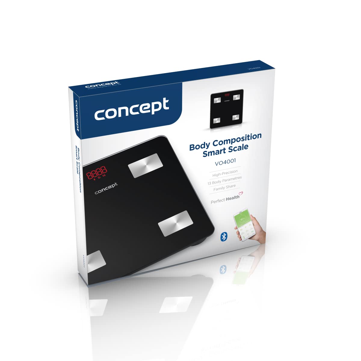 Concept VO4001 - Bilancia diagnostica in vetro, con app, per analisi del corpo, massa muscolare, indicatore LED Bluetooth, peso fino a 180 kg