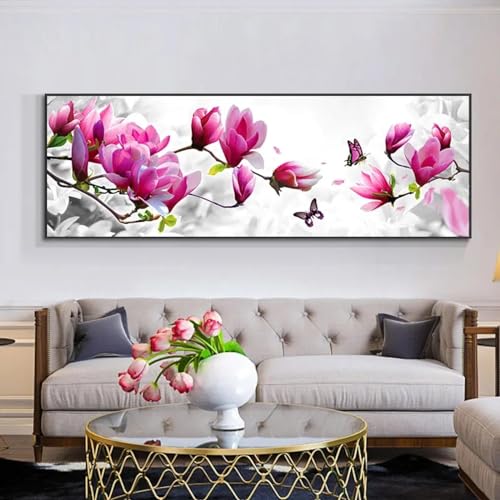Peinture abstraite fleurs roses pour décoration chambre moderne