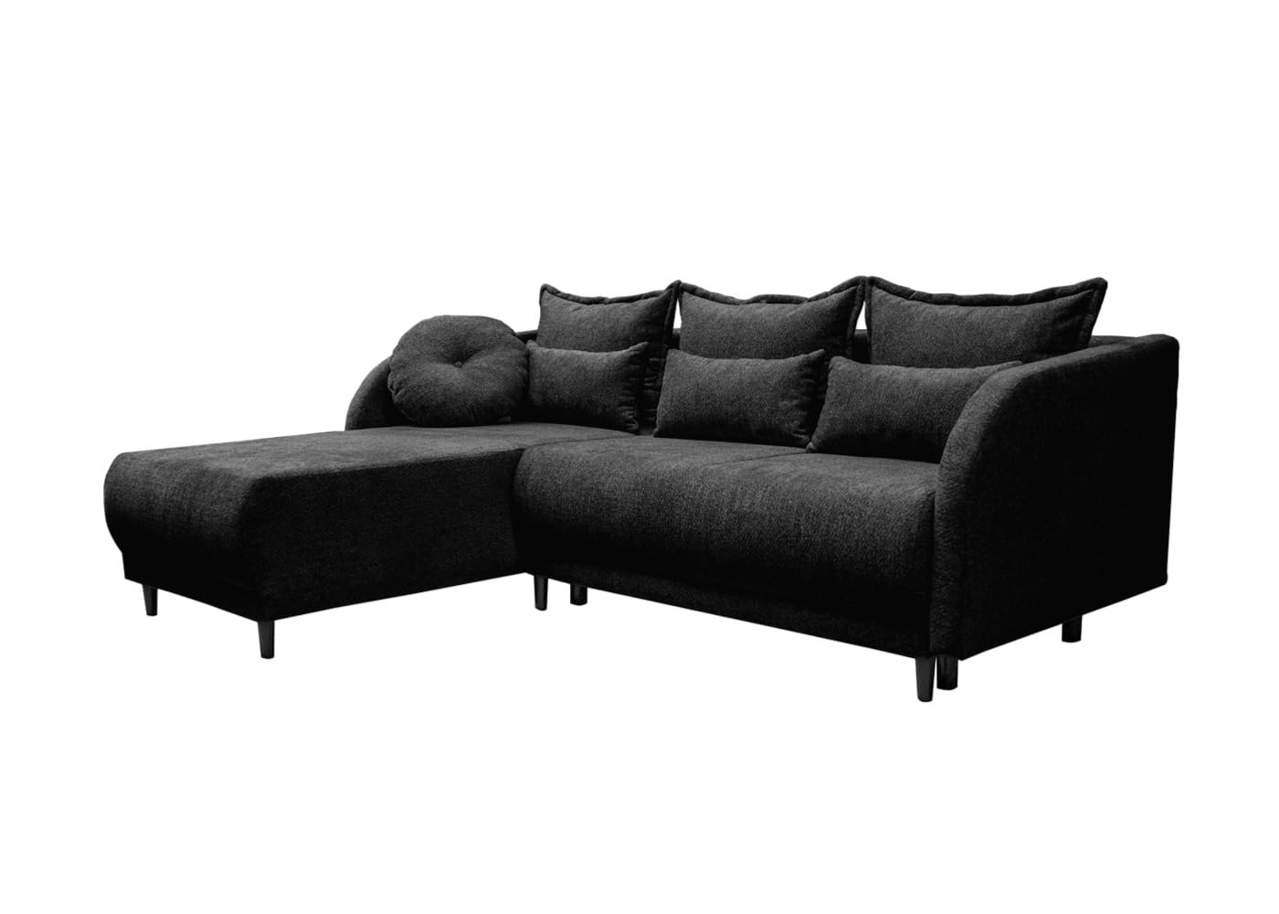 Links Ecksofa mit Schlaffunktion Cameron - Modernes L-Sofa 3 sitzer - Wohnzimmer Sofa - Kleine Sofa mit Bettkasten - Solider Rahmen - Samt - Schwarz