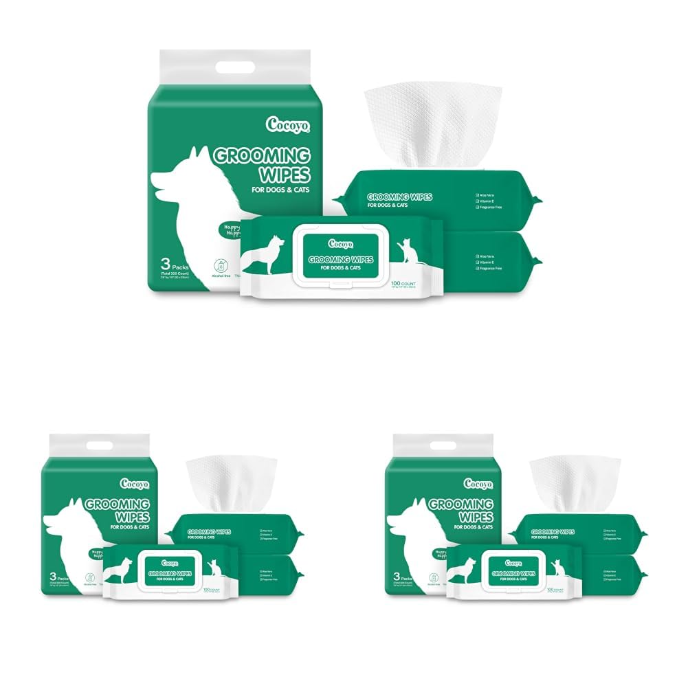 COCOYO Disposable Wet Wipes-Dogs &amp; Cats I Wipes-for Cleaning &amp; Deodorizing - Plant-Based,Hypoallergenic Pet Wipes for Puppies, Paws, Butt, &amp; Body - Fragrance Free, 300 Count (Pack of 3)
