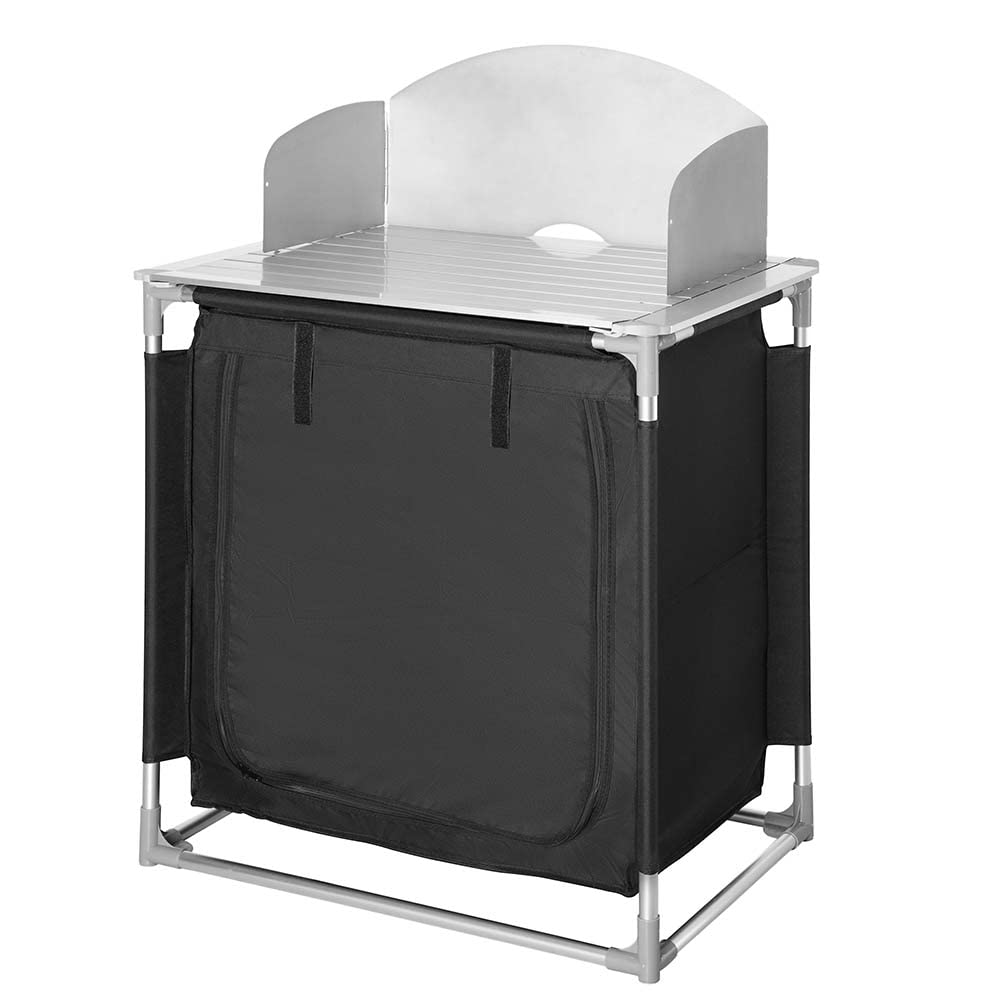 BAKAJI Mueble de Cocina, Armario de Mesa, de Camping, de pícnic, Compacto, portátil, Plegable, con Marco de Aluminio con Cocina, Protector de Salpicaduras, Bolsa para el Transporte