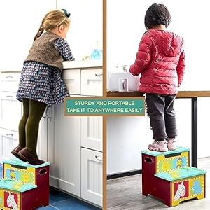 Sturdy Step Stool for Kids, Children's Wooden Step Stool, Kids Kitchen Step Stool for Home Use with Storage, Portable & Lightweight Double Step Stools for Toddlers Kids Children Boys Girls (Aqua) Sturdy Step Stool for Kids Childrens Wooden Step Stool Kids Kitchen Step Stool for Home Use with Storage Portable Lightweight Double Step Stools for Toddlers Kids Children Boys Girls Aqua
