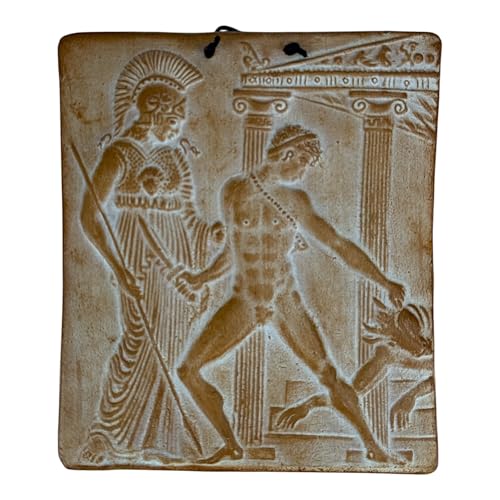Theseus and Minotaur Small Ceramic Tile Wall Relief Décor 7.87 in