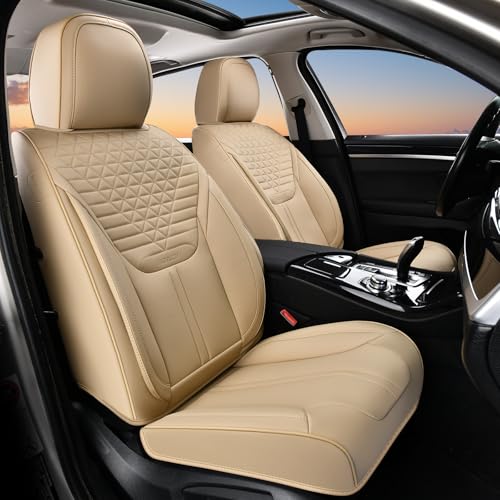 Image of FLORICH Car Seat Covers for Front Seats, Universal Seat Cushion 2 Seats, Car Seat Protector Waterproof, Premium Leather Automotive Seat Covers for Most Cars, Sedans, SUVs, and Trucks-Beige