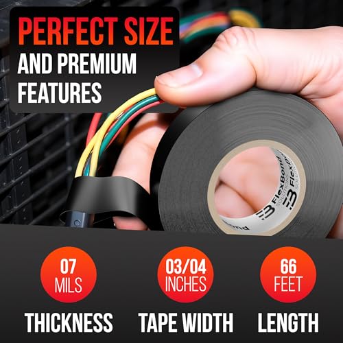 Image of Electrical Tape for Home Improvement, Professional Use, DIY - 3 /4 Inch 66 Feet Roll Electric Tape - Multipurpose Temperature Resistant Black Electrical Tape for Wire and Cable Splices, Repairs (5)