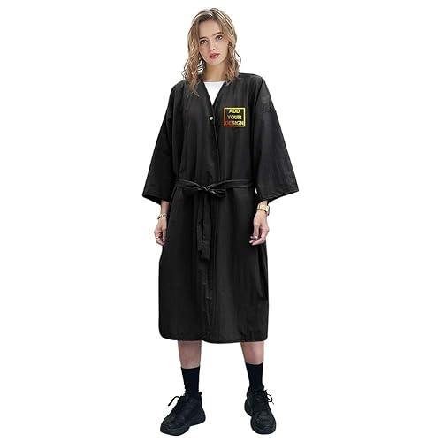 TopTie Bata de spa de diseño personalizado para salón de belleza para mujer, kimono, cliente, protector, uniforme, color negro, Negro -