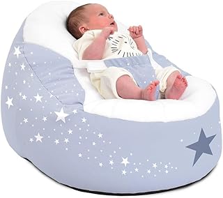 rucomfy Beanbags Gaga Baby Bean Bag Support Chair Lounger with Safety Harness for 0-6 Month Old - Pre Filled Safe Cuddle Soft Recliner Seat for Newborn Babies - Machine Washable (Dusk Blue)