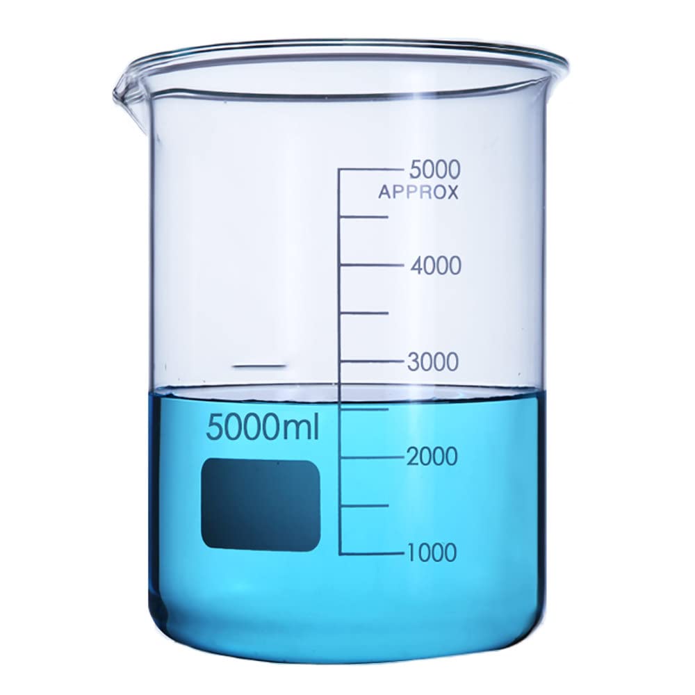 Bicchieri in vetro a forma bassa, (1000ml 2000ml 3000ml 5000ml bicchiere da laboratorio in borosilicato trasparente, bicchiere graduato in vetro con graduazione e beccuccio versatore, per laboratori