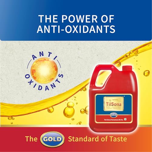 Image of Tilsona Gold Til, Sesame Oil for Cooking 5L Can | 100% Pure & Natural, No Artificial Flavours or Preservatives | Rich in Antioxidants & Omega-6 | Supports Good Health (Pack of 2)