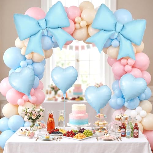 Image of 12 Pcs 18 Inch Heart Balloons and 38 Inch Bow Balloons, Large Foil Bow Heart Balloon Bow Party Decorations for Birthday Baby Shower Valentines Wedding Party