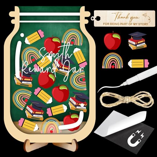 Image of 9 inch DIY Name 45 Apple Pencil Magnetic Reward Jar Gifts for Classroom Teacher Kids Potty Training Chore Chart Toddler Good Behavior Management Tools Back to School RWJ-03-SCH-M