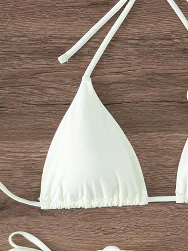 OYOANGLE Women's Bikini Set 2 Piece Floral Appliques Tie Backless Halter Triangle Swimsuit Tie Side Bathing Suits4