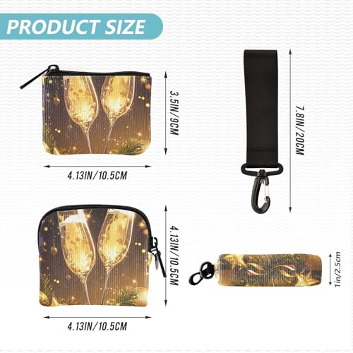 Golden Christmas Champagne Women's Wallets Card Cases Large Capacity Women Credit Card Case Coin Purse with Wristlet Strap for Work Travel 2 Packs4