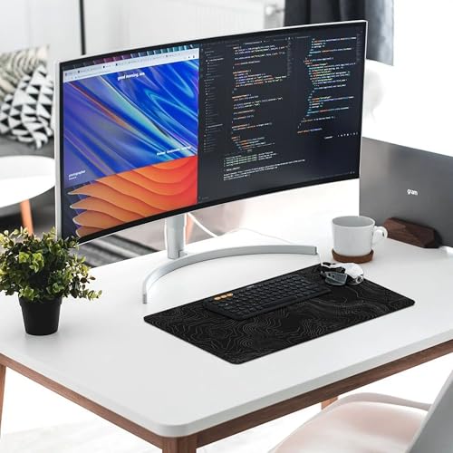 Image of Minimalist Topographic Map Extended Gaming Mouse Pad, with Stitched Edges Large Mouse Pad Desk Protector, Rubber Base Mousepad Keyboard Mouses Mat for Work Game Office Home- 32 inch X 16 inch Inch