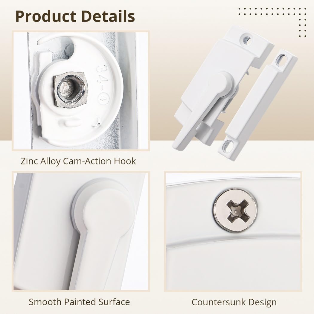 14 Pcs Window Sash Locks, Zinc Alloy White Window Latches with Screws for Horizontal and Vertical Windows, Sliding Window Security