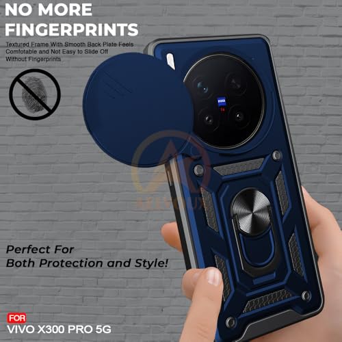 Image of Armor Bumper Back Cover Case for Vivo X300 Pro 5G Rotating Camera Cover, Ring Holder & Kickstand | Heavy Duty & 360 Degree Protection Vivo X300 Pro 5G Back Cover (Blue)
