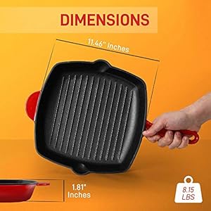 Nutrichef 11 enameled cast iron steak grill pan square skillet with drip spout for all cooktops perfect grill marks nccies47  urban country home decor