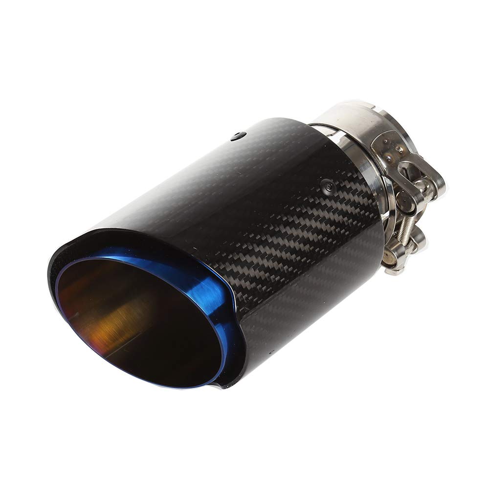 Puntas de Escape Silenciador Acero Inoxidable Fibra de Carbono Brillante Tubo de Escape de Coche, Entrada 54 mm (2,1 ") Salida 89 mm (3,5") (Solo tubo-Azul Brillante Tostado Negro)