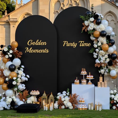 Image of Black Arch Backdrop Cover for Wedding, Set of 2 Stretchy Spandex Fitted Arch Stand Cover for Baby Shower, Birthday Party Decor, Chiara Backdrop Cover with Double-Sided Design(7.2FT 6FT, Black)