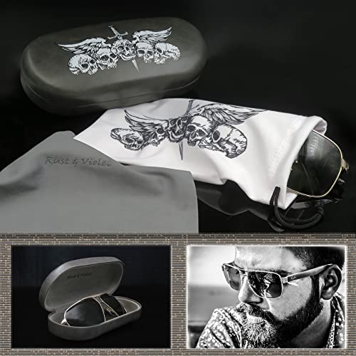 Image of MyEyeglassCase - Large Sunglasses Case - Hard Glasses Case Holder w /Pouch & Cloth - Eyeglass Case Aviator Frames Men & Women