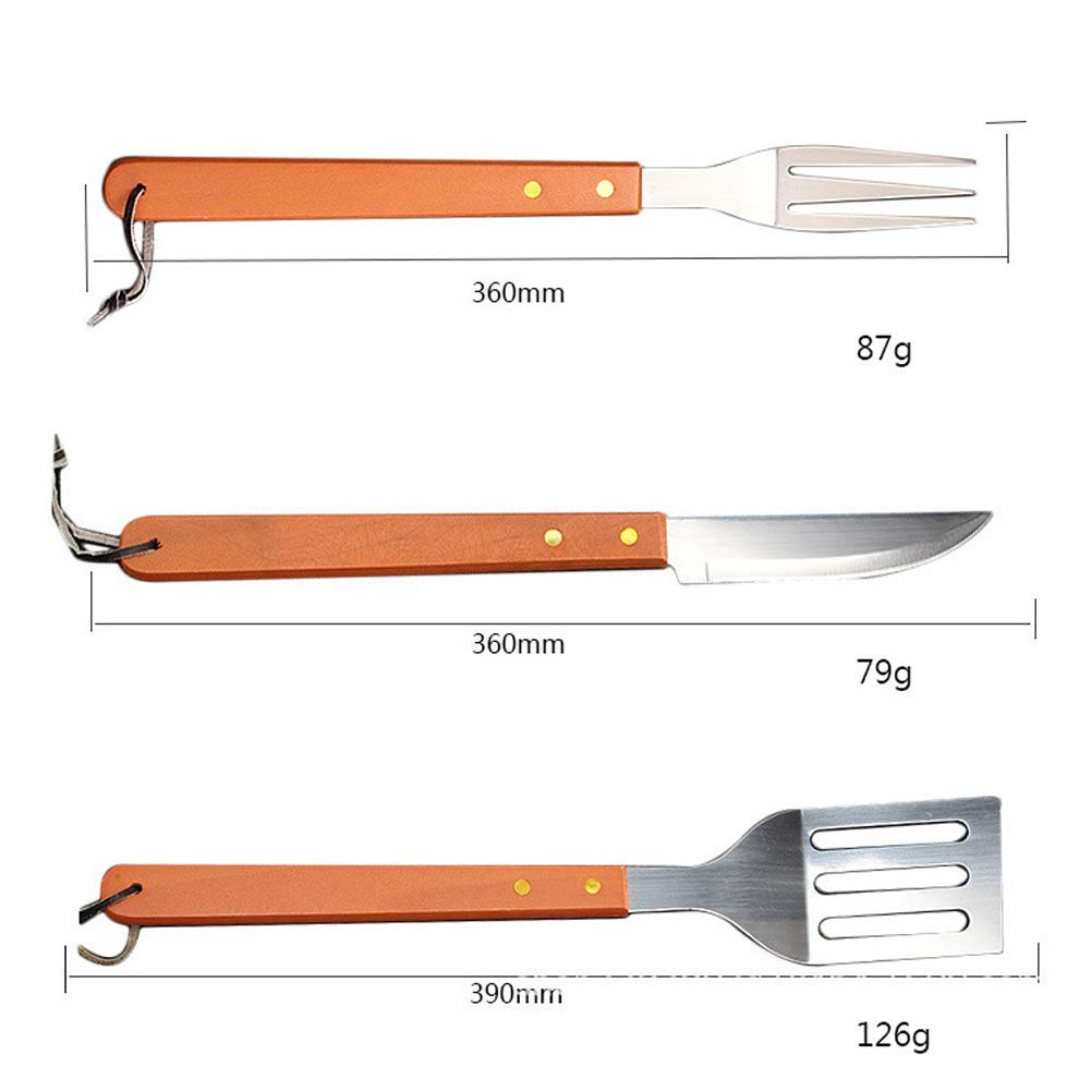 Completo 18pcs Herramienta Barbacoa, Juego de Utensilios para Barbacoa al Aire Libre con Mango de Madera, Juego de Utensilios para Barbacoa al Aire Libre para Hombres/Padres Madera