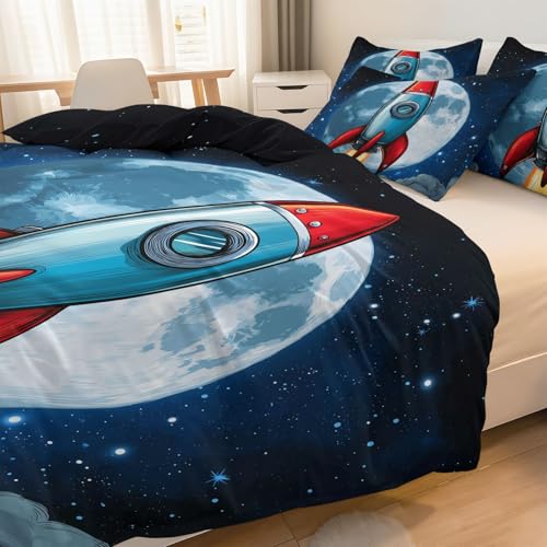 Housse de couette 240x260 fusée espace réversible microfibres lit double