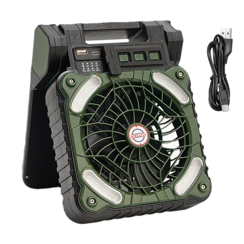 Ventilador portátil con energía solar,Ventilador con energía solar para acampar - Luz recargable para ventilador de camping - Fan que acampa 10000mAh con 4 velocidades del viento y 3 niveles de brillo