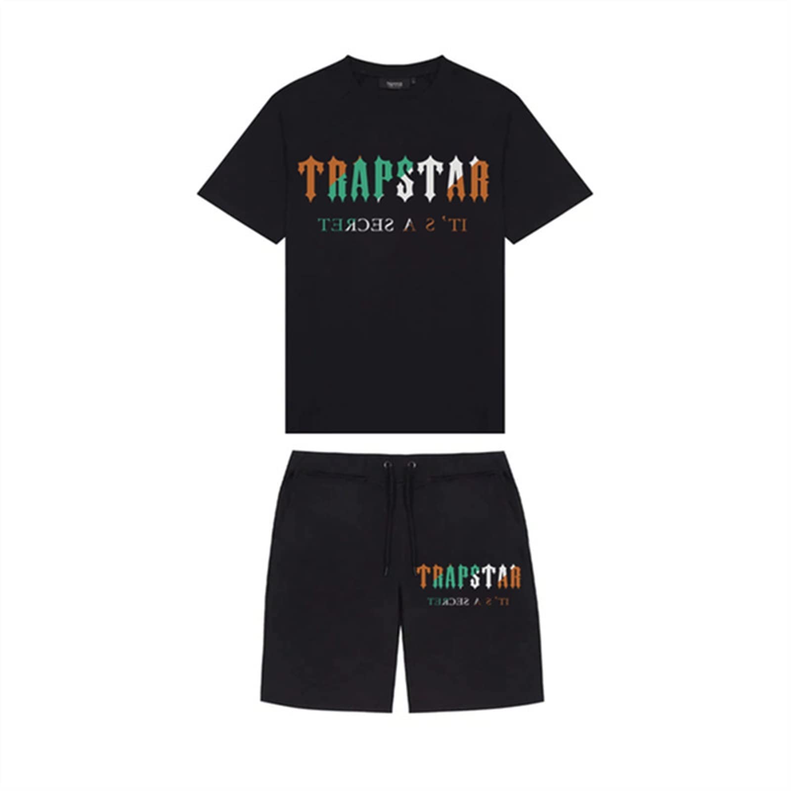 YOUPO Trapstar Letters Printed Casual Sportswear Suit, Men and Women T-Shirt + Shorts + Hat 3 Piece, Loose Jogging Short Sleeve Tracksuits (Color : E1, Size : X-Large)