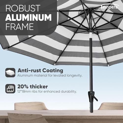 Image of Tempera Patio Market Outdoor Table Umbrella with Auto Tilt and Crank, Large Sun Umbrella with Sturdy Pole & Fade Resistant Canopy, Easy to Set