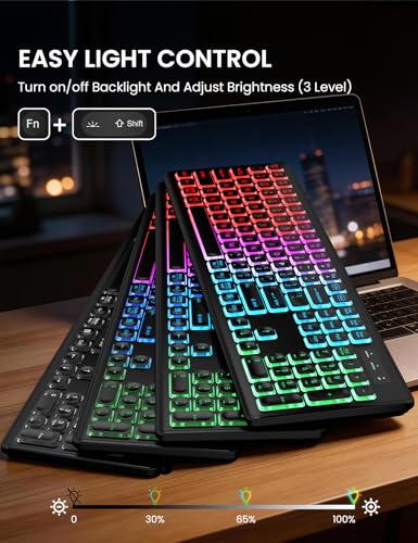 Image of Wireless Keyboard and Mouse Combo, RGB Backlit, Rechargeable & Light Up Letters, Full-Size, Soft Typing, Sleep Mode, 2.4GHz Quiet Keyboard Set for Mac, Windows, Laptop, PC, Trueque KM42Pro (Black)